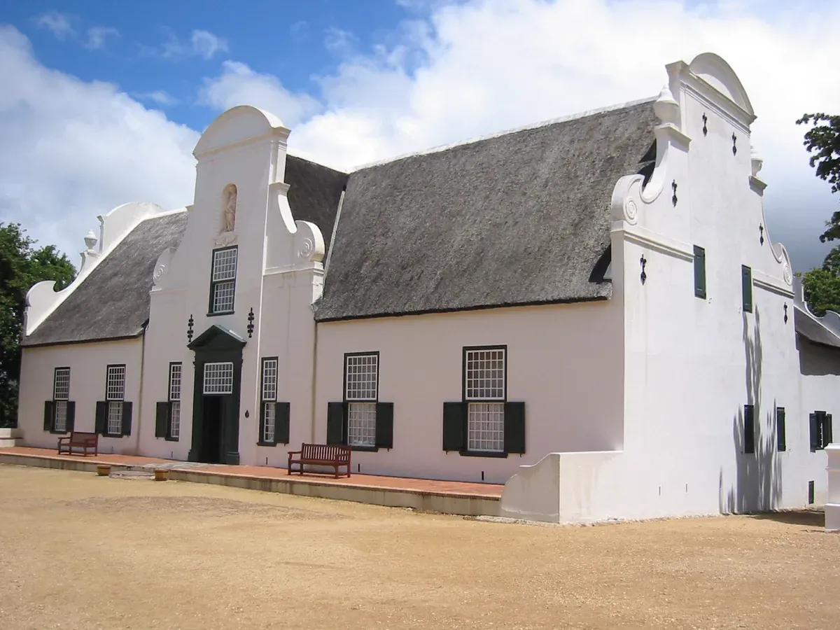Groot Constantia, a whitewashed Cape Dutch manor with an ornate curved gable