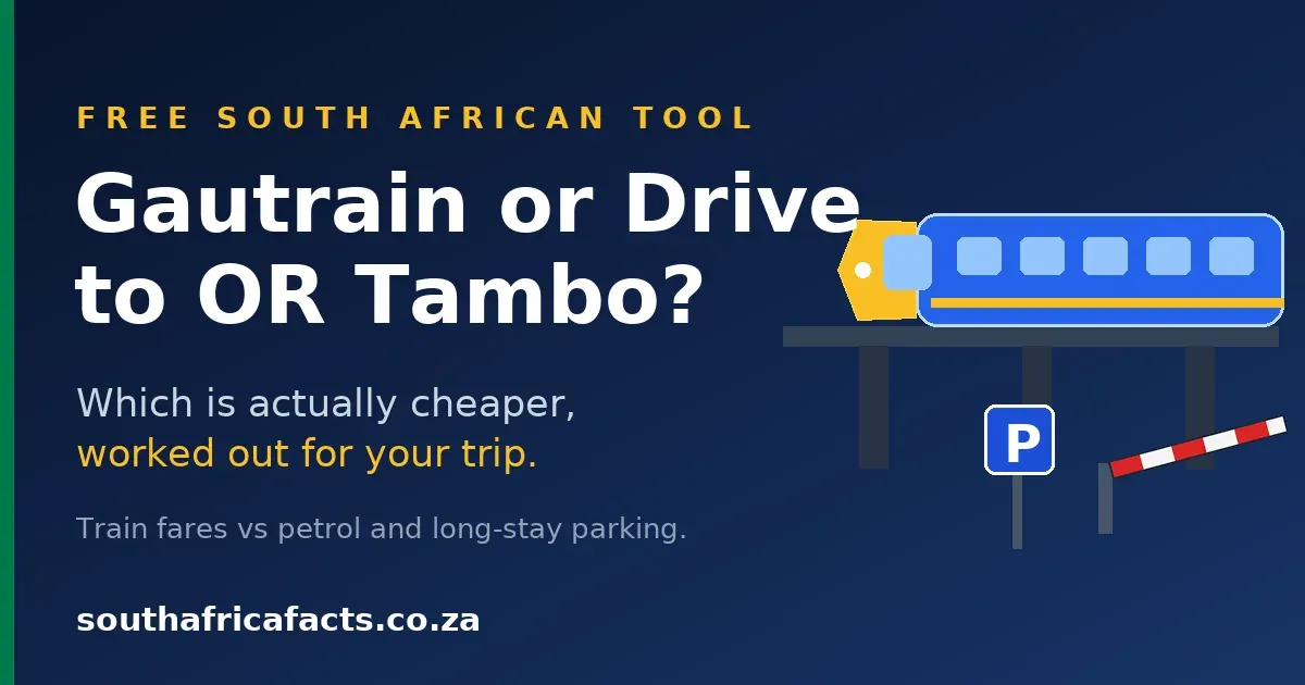 Illustration of a Gautrain train above a parking sign and boom barrier, for the Gautrain versus driving to OR Tambo cost calculator