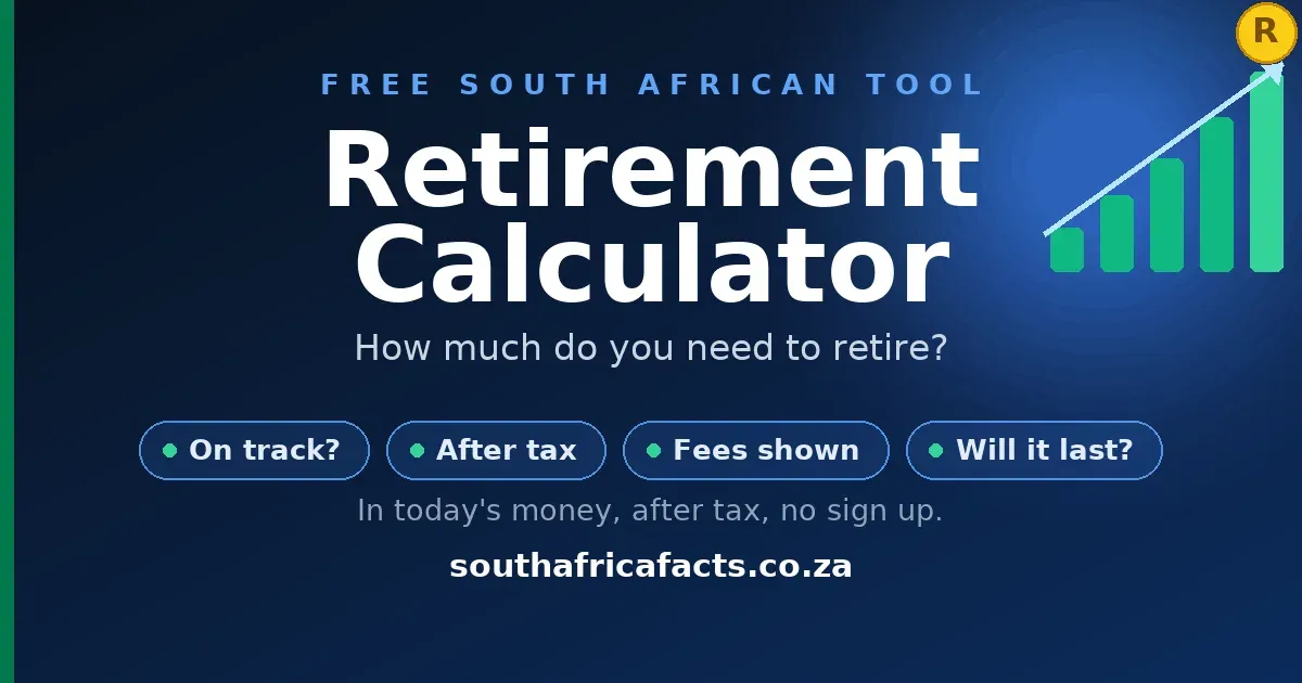 Retirement calculator for South Africa, showing how much you need to retire and whether you are on track, in today's money and after tax.
