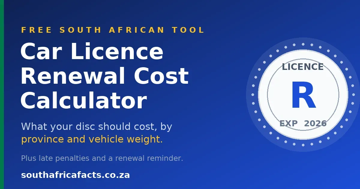Illustration of a South African vehicle licence disc with a rand sign, for the Car Licence Renewal Cost Calculator