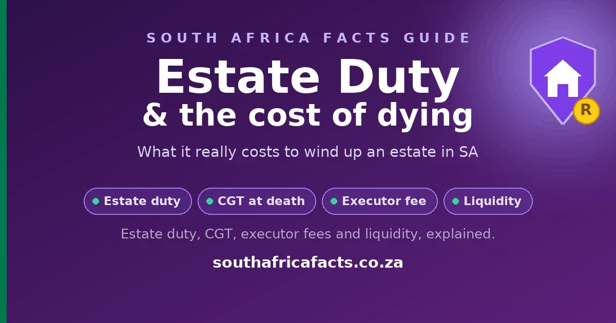 Estate Duty and the cost of dying in South Africa, a South Africa Facts guide covering estate duty, capital gains tax at death, executor fees and estate liquidity.