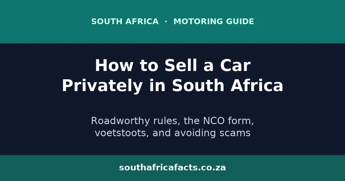How to sell a car privately in South Africa, a guide covering roadworthy certificates, the Notification of Change of Ownership, and voetstoots sale agreements.