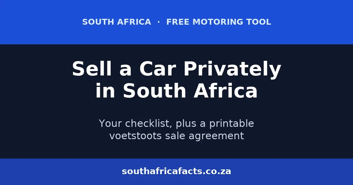 Illustration for the Sell a Car Privately in South Africa tool, showing a checklist and a sale agreement for a private vehicle sale
