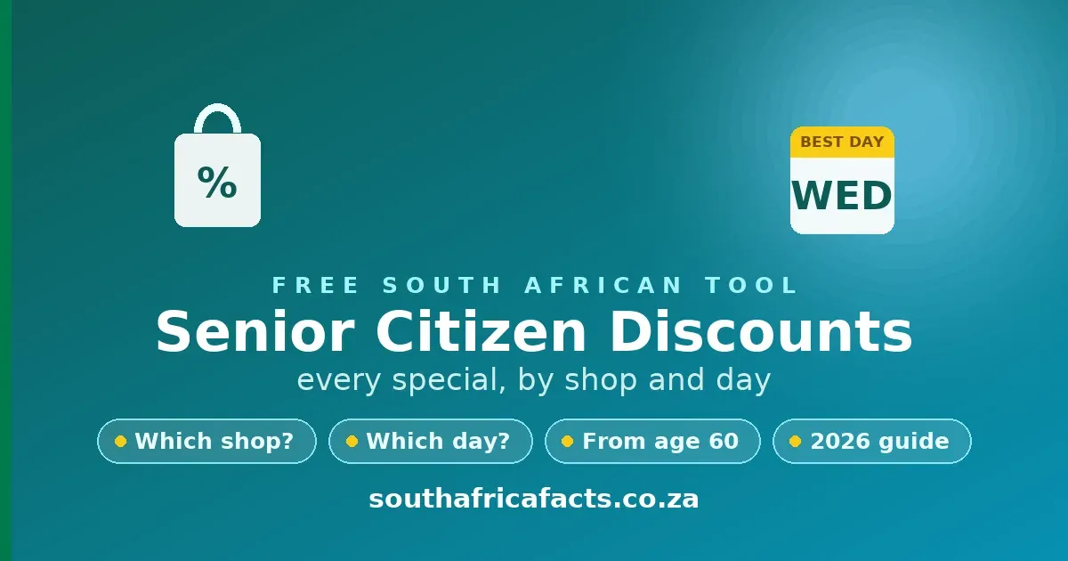 Senior citizen discounts in South Africa, a guide to which shops give pensioners a discount and on which day, from age 60.