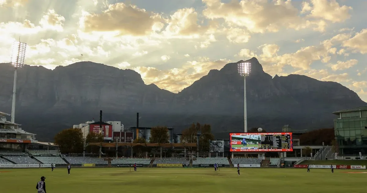 Newlands Cricket Ground in Cape Town with Table Mountain behind it, one of the venues for the 2027 Cricket World Cup